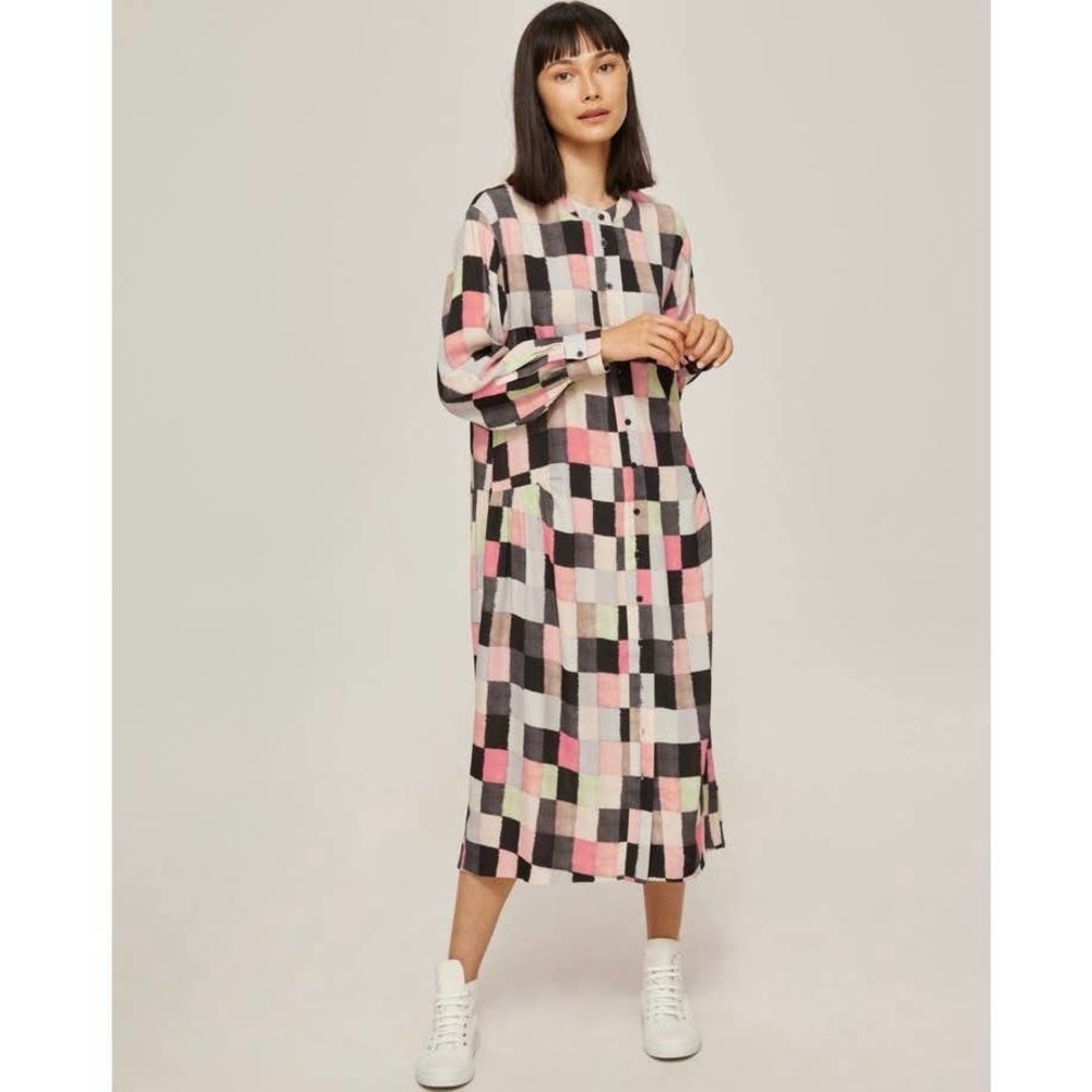 KIN‎ Patchwork Print Kimono Sleeve Shirt Dress Lagenlook Relaxed Comfortable